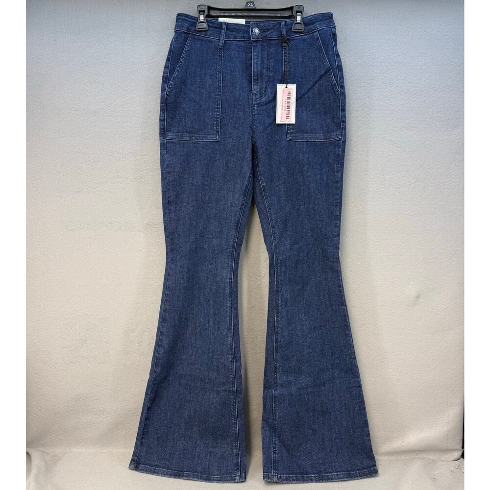 Judy Blue Jeans Women's 5/27 Dark Blue Uptown Funk Patch Pocket Flare NWT